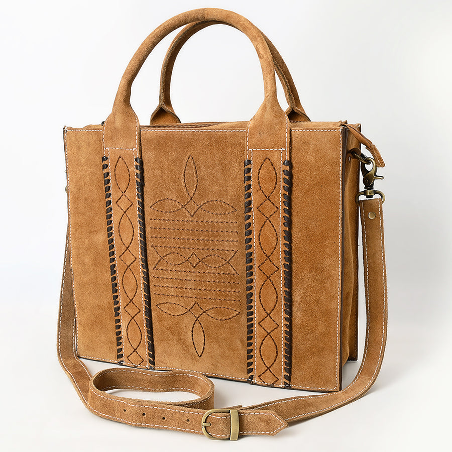 American Darling Boot Stitched Braided Genuine Suede Leather Tote Bag - Uhorse