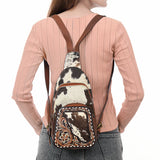American Darling Sling Bag - Buck Stitched Floral Carved, Hair-On Cowhide, Eco-Friendly Vegetable Tanned Genuine Leather