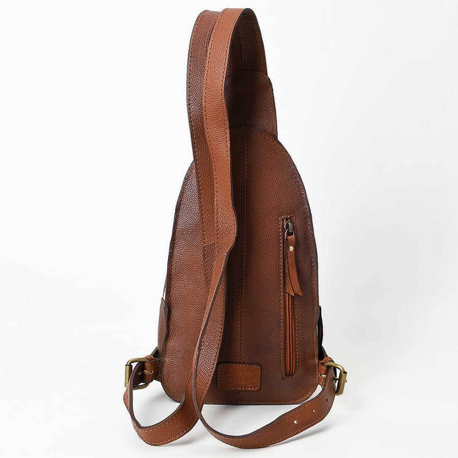 American Darling Sling Bag - Buck Stitched Floral Carved, Hair-On Cowhide, Eco-Friendly Vegetable Tanned Genuine Leather