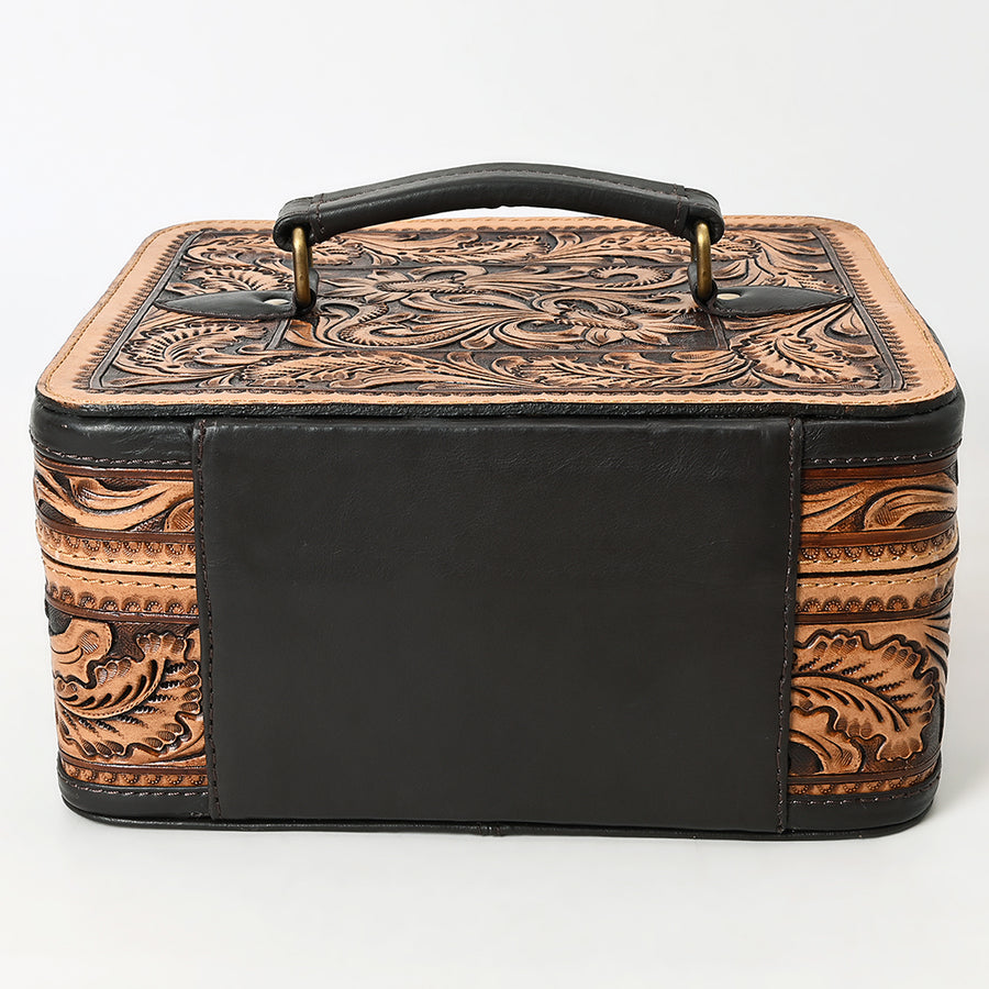 American Darling Jewelry Case - Hand Tooled Floral Carved, Eco-Friendly Vegetable Tanned Genuine Leather, Western Style