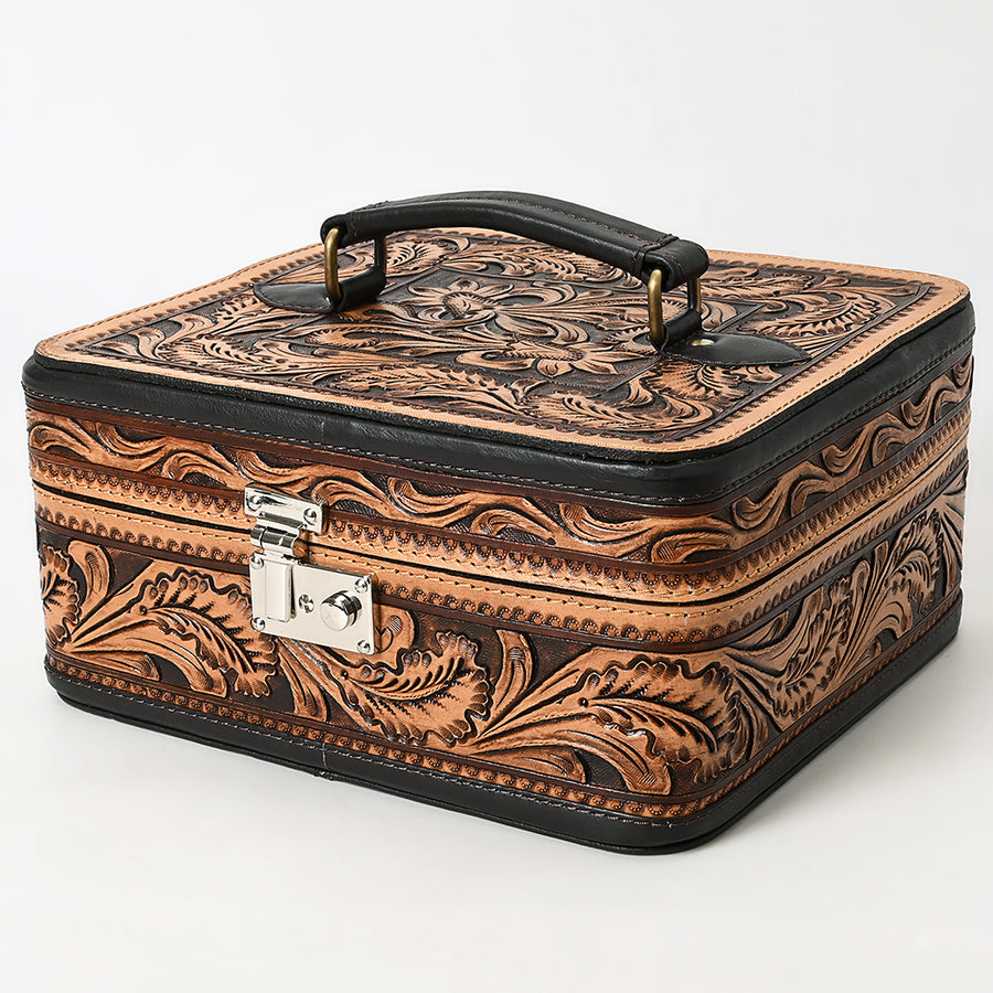 American Darling Hand Tooled Floral Carved Genuine Leather Jewelry Case - Uhorse