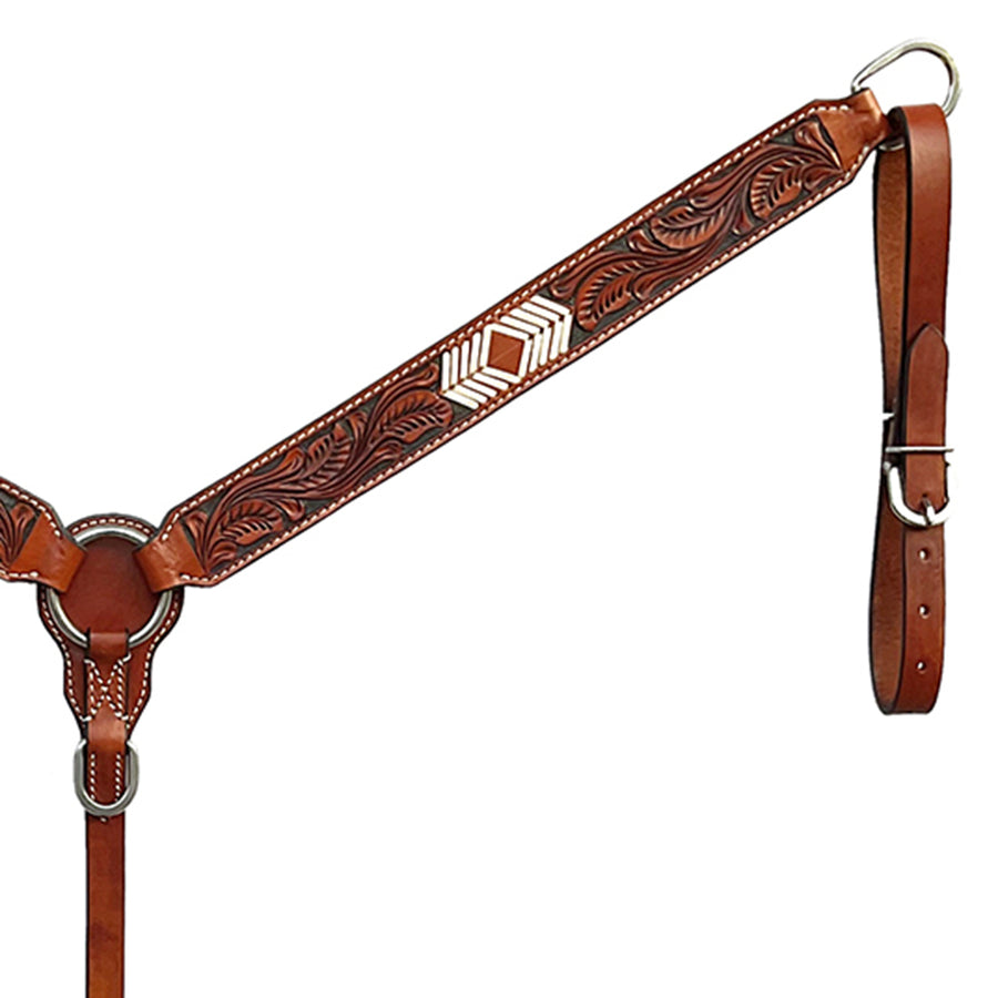 BAR H EQUINE Western Handtooled Leather Horse Headstall & Breast Collar Set | Tack