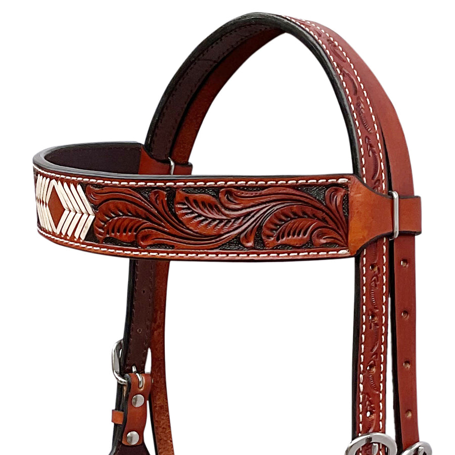 BAR H EQUINE Western Handtooled Leather Horse Headstall & Breast Collar Set | Tack