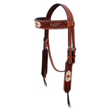 BAR H EQUINE Western Handtooled Leather Horse Headstall & Breast Collar Set