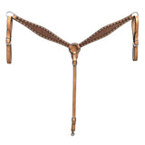 BAR H EQUINE Western Handtooled Leather Horse Headstall & Breast Collar Set