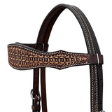 BAR H EQUINE Western Handtooled Leather Horse Headstall & Breast Collar Set