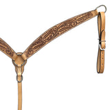 BAR H EQUINE Western Handtooled Leather Horse Headstall & Breast Collar Set