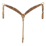 BAR H EQUINE Western Handtooled Leather Horse Headstall & Breast Collar Set