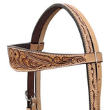 BAR H EQUINE Western Handtooled Leather Horse Headstall & Breast Collar Set