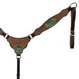 BAR H EQUINE Western Handtooled Leather Horse Headstall & Breast Collar Set