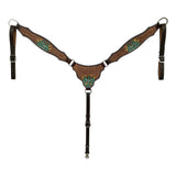 BAR H EQUINE Western Handtooled Leather Horse Headstall and Breast Collar Set - Uhorse