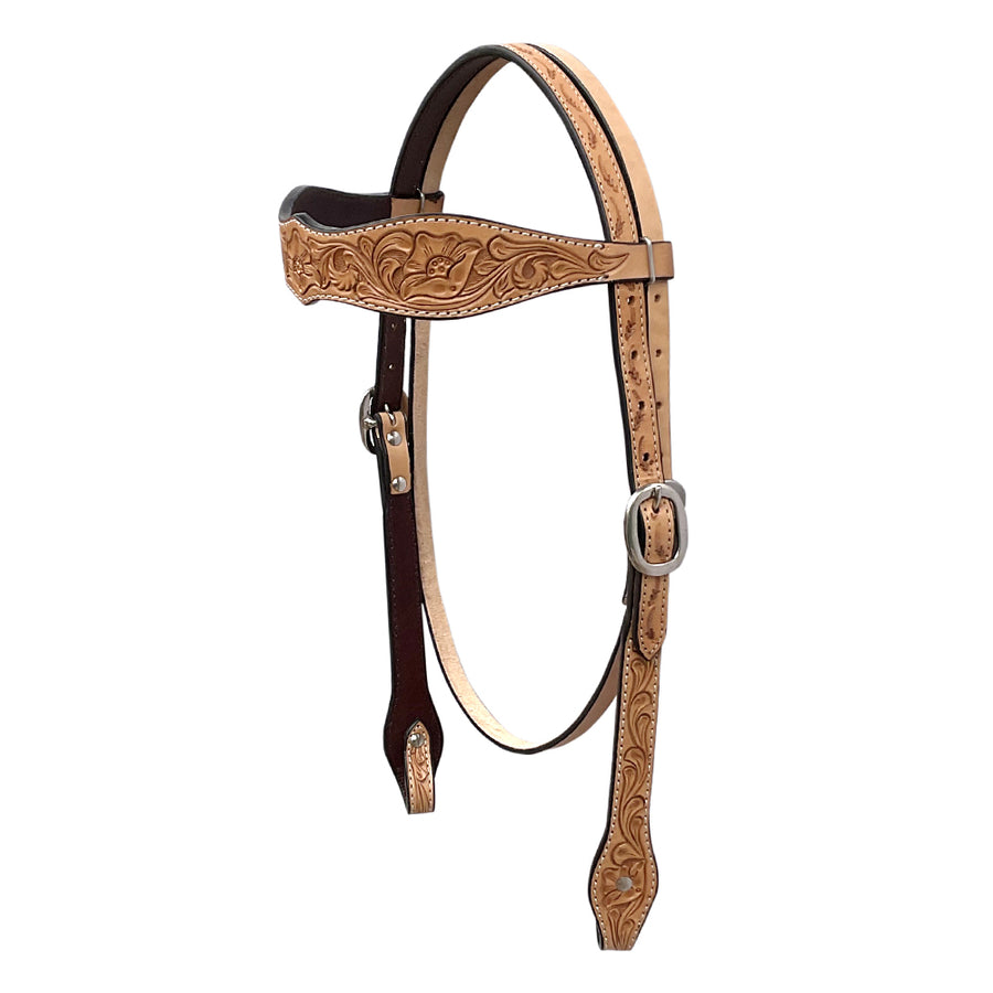 BAR H EQUINE Western Handtooled Genuine Leather Horse Headstall Tack - Uhorse