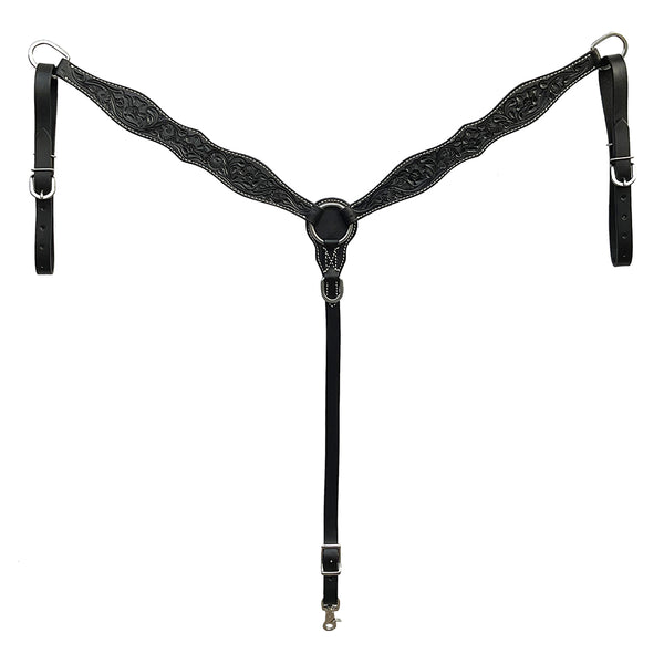 BAR H EQUINE Western Handtooled Leather Horse Headstall and Breast Collar Set - Uhorse
