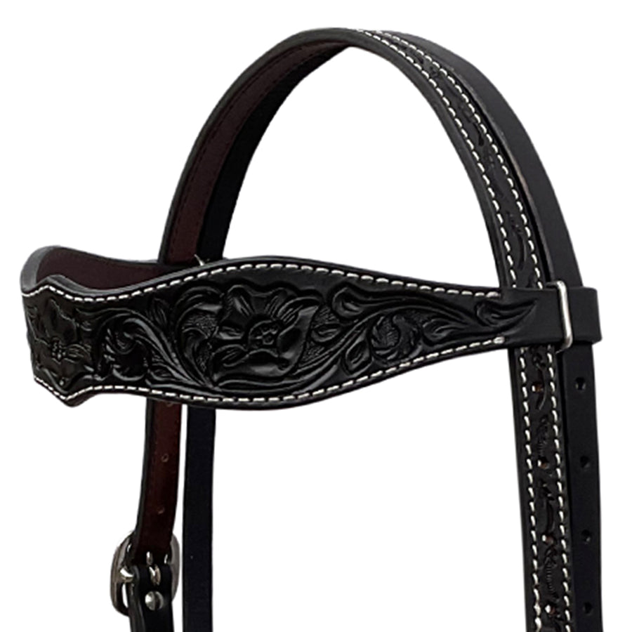 BAR H EQUINE Western Handtooled Leather Horse Headstall & Breast Collar Set | Tack