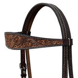 BAR H EQUINE Western Handtooled Leather Horse Headstall & Breast Collar Set