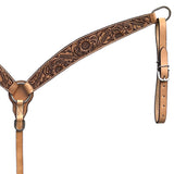 BAR H EQUINE Western Handtooled Leather Horse Headstall & Breast Collar Set