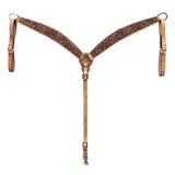 BAR H EQUINE Western Handtooled Leather Horse Headstall & Breast Collar Set