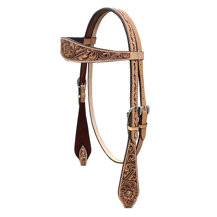 BAR H EQUINE Western Handtooled Genuine Leather Horse Headstall Tack - Uhorse