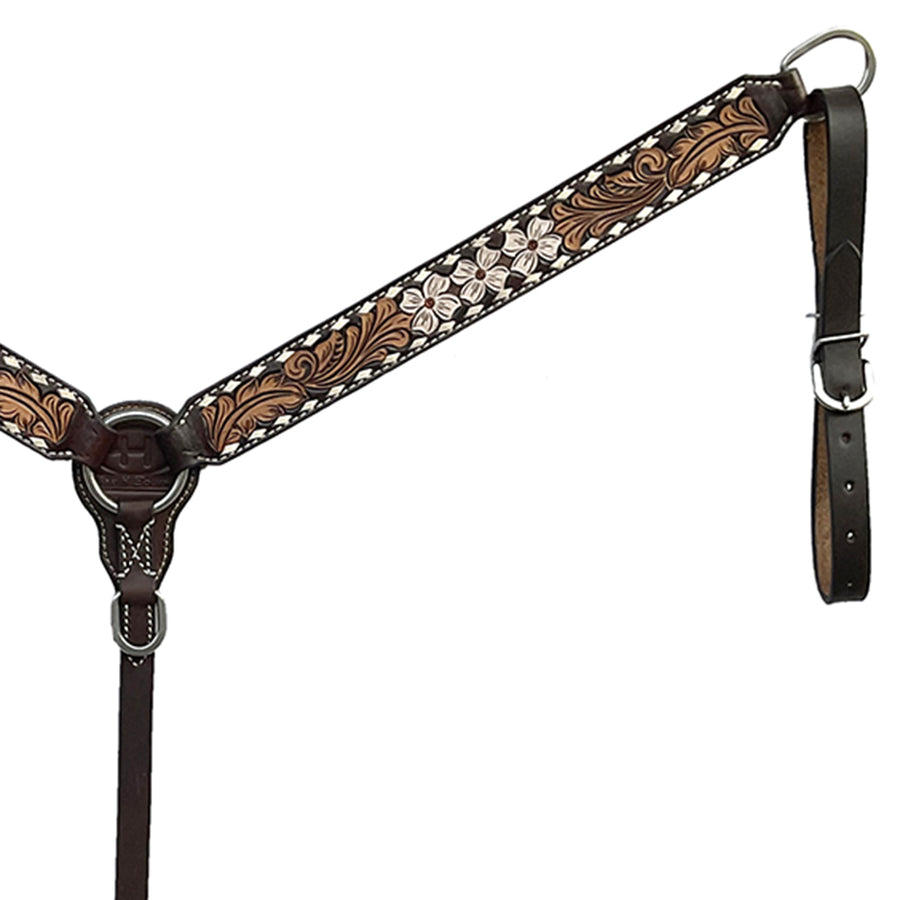 BAR H EQUINE Western Handtooled Leather Horse Headstall & Breast Collar Set | Tack