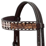 BAR H EQUINE Western Handtooled Leather Horse Headstall & Breast Collar Set