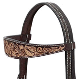 BAR H EQUINE Western Handtooled Leather Horse Headstall & Breast Collar Set