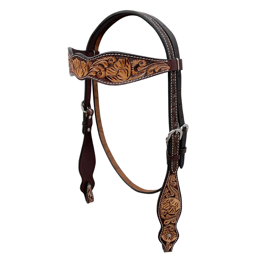 BAR H EQUINE Western Handtooled Genuine Leather Horse Headstall Tack - Uhorse