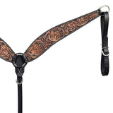 BAR H EQUINE Western Handtooled Leather Horse Headstall & Breast Collar Set