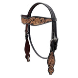 BAR H EQUINE Western Handtooled Leather Horse Headstall & Breast Collar Set