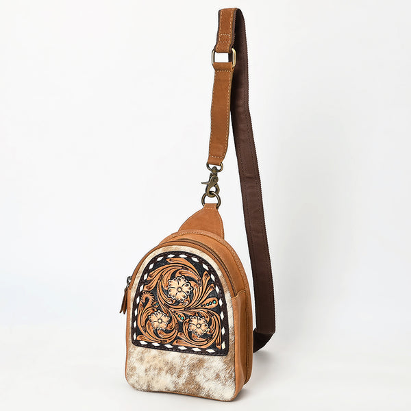 American Darling Buck Stitched Floral Carved Hair-On Leather Sling Bag - Uhorse
