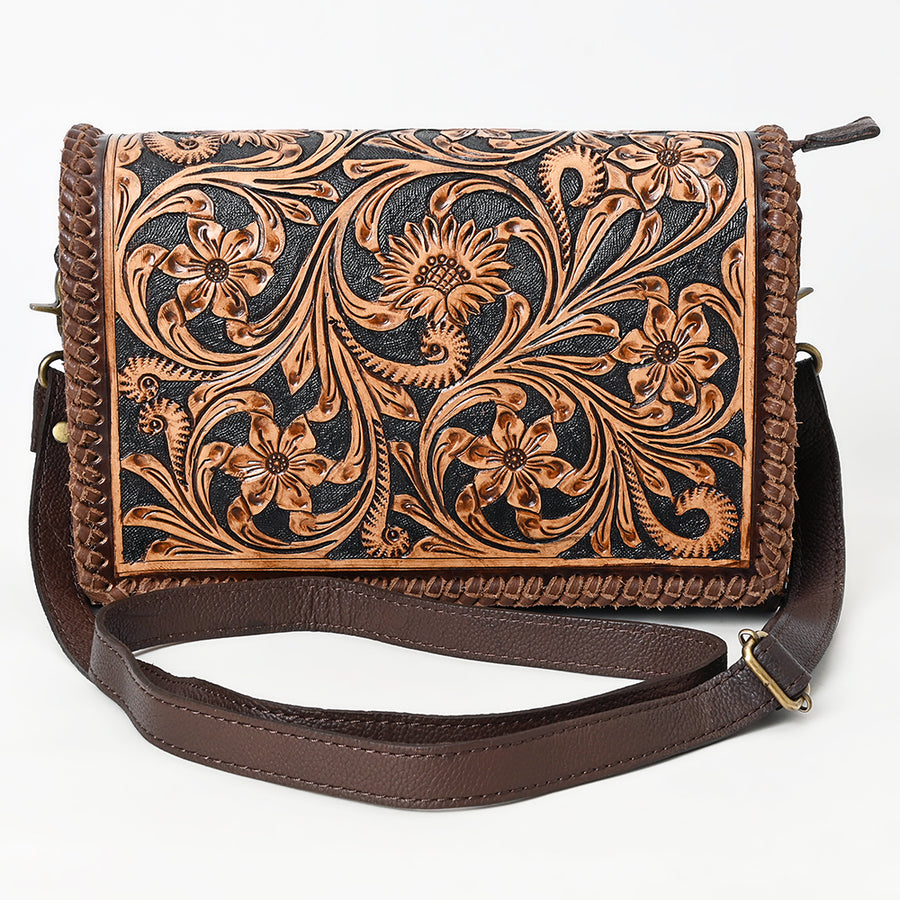 American Darling Small Cross body Bag - Hand Tooled Floral Carved, Eco-Friendly Vegetable Tanned Genuine Leather, Western Style