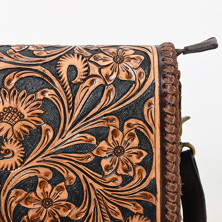American Darling Small Cross body Bag - Hand Tooled Floral Carved, Eco-Friendly Vegetable Tanned Genuine Leather, Western Style