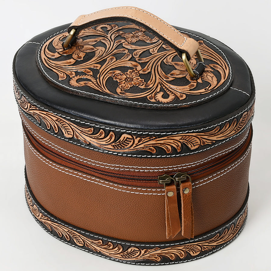American Darling Hand Tooled Genuine Leather Jewelry Case Floral Carved - Uhorse