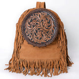 American Darling Hand Tooled Floral Carved Vegetable-Tanned Genuine Leather Backpack with Fringes and YKK Zipper