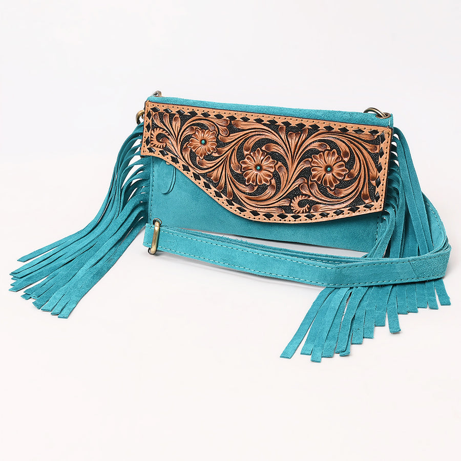 American Darling Hand Tooled Genuine Leather Fringe Small Cross body Bag - Uhorse