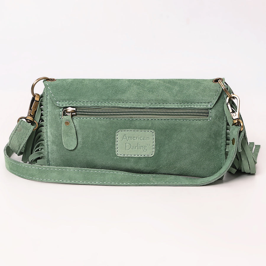 American Darling Hand Tooled Floral Carved Vegetable-Tanned Genuine Leather Small Cross body Bag with Fringes & YKK Zipper