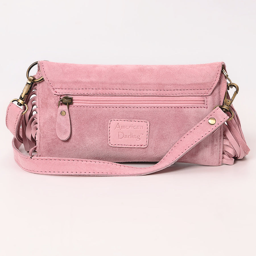 American Darling Hand Tooled Floral Carved Vegetable-Tanned Genuine Leather Small Cross body Bag with Fringes & YKK Zipper