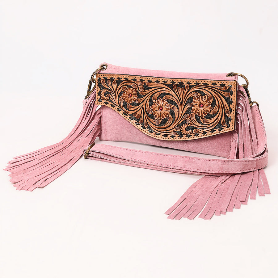 American Darling Hand Tooled Genuine Leather Fringe Small Cross body Bag - Uhorse