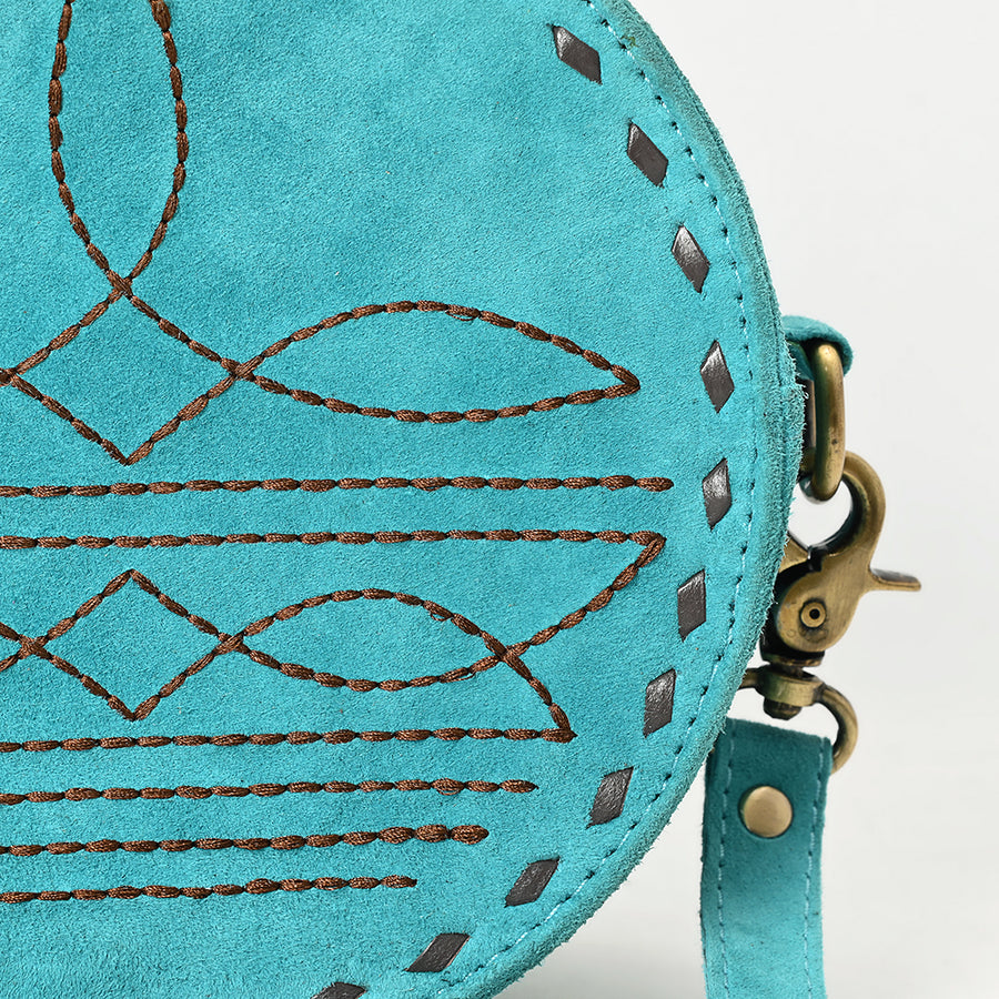 American Darling Boot Stitched Vegetable-Tanned Full Grain Genuine Suede Leather Canteen Bag with YKK Zipper