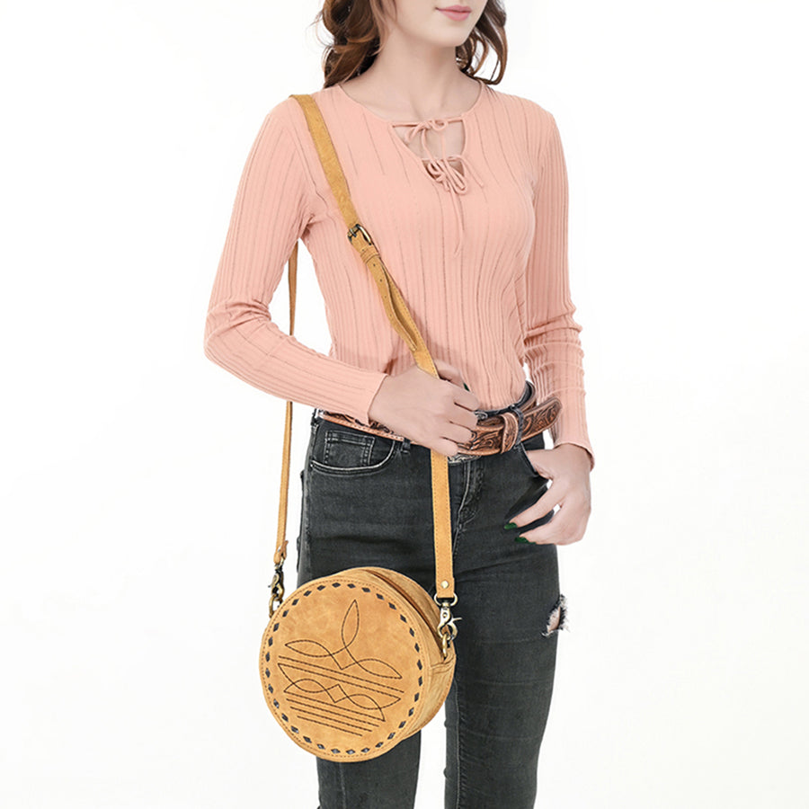 American Darling Boot Stitched Vegetable-Tanned Full Grain Genuine Suede Leather Canteen Bag with YKK Zipper