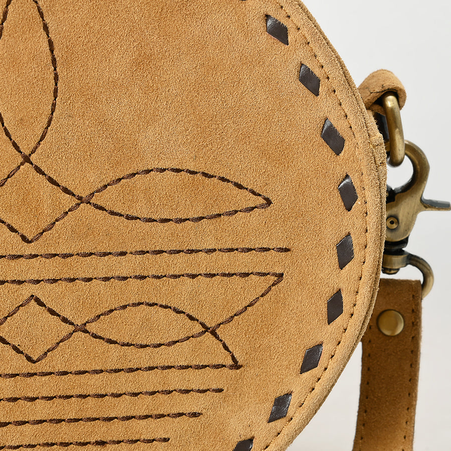 American Darling Boot Stitched Vegetable-Tanned Full Grain Genuine Suede Leather Canteen Bag with YKK Zipper