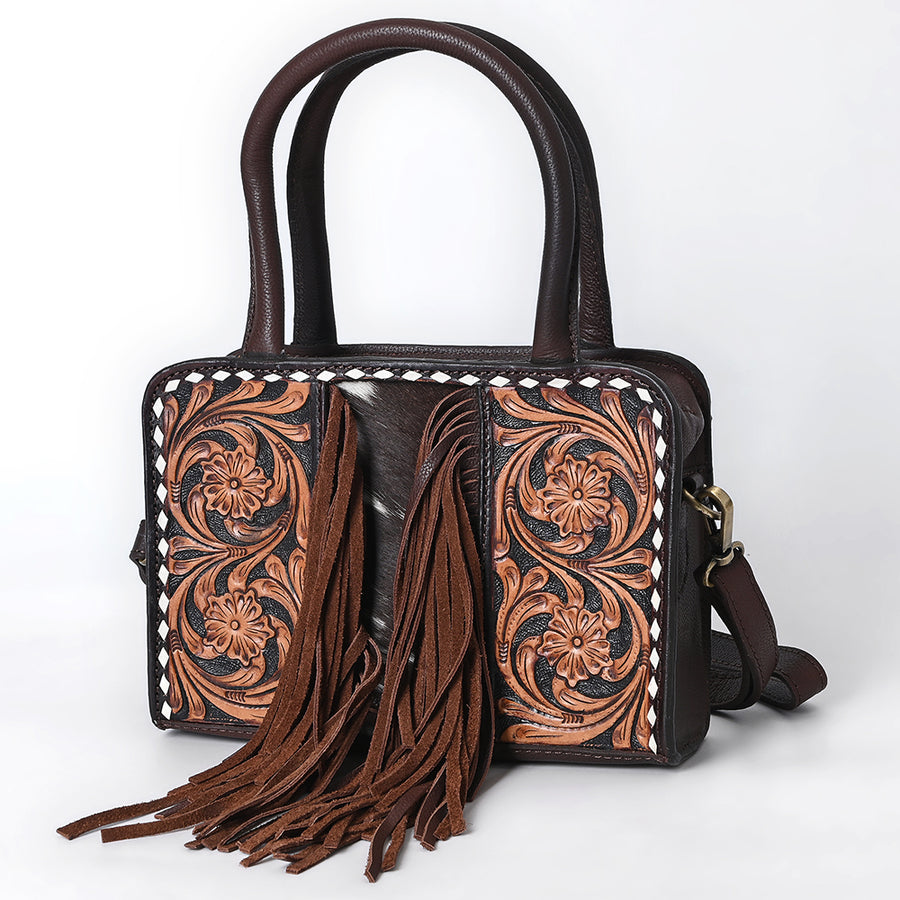American Darling Hand Tooled Hair-On Cowhide Genuine Leather Tote Bag - Uhorse