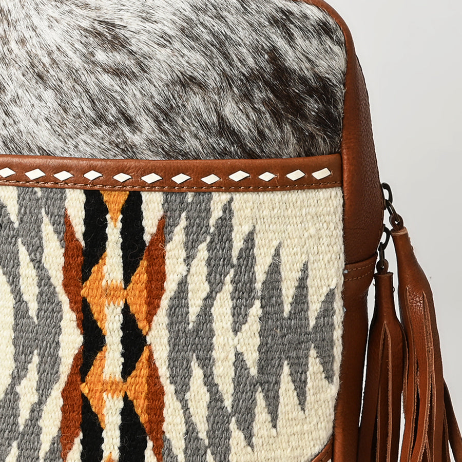 American Darling Hand Woven Saddle Blanket & Hair-On Cowhide Vegetable-Tanned Genuine Leather Sling Bag with YKK Zipper