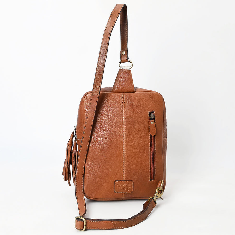 American Darling Hand Woven Saddle Blanket & Hair-On Cowhide Vegetable-Tanned Genuine Leather Sling Bag with YKK Zipper