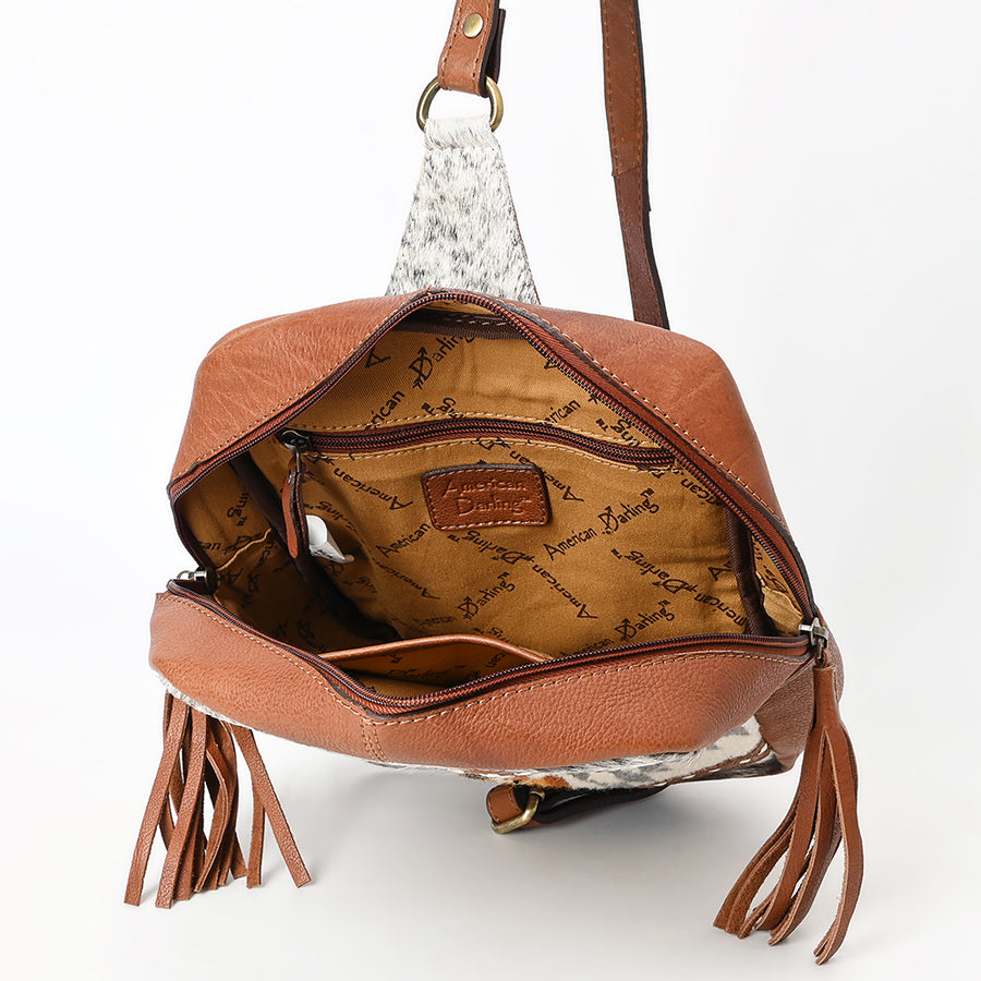 American Darling Hand Woven Saddle Blanket & Hair-On Cowhide Vegetable-Tanned Genuine Leather Sling Bag with YKK Zipper