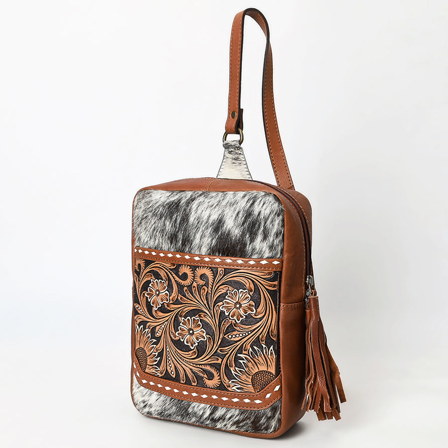 American Darling Hand Tooled Hair-On Cowhide Genuine Leather Sling Bag - Uhorse