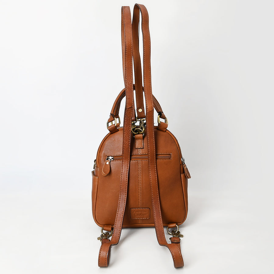 American Darling Hand Tooled Floral Carved Vegetable-Tanned Genuine Leather Backpack with Hair-On Cowhide & YKK Zipper