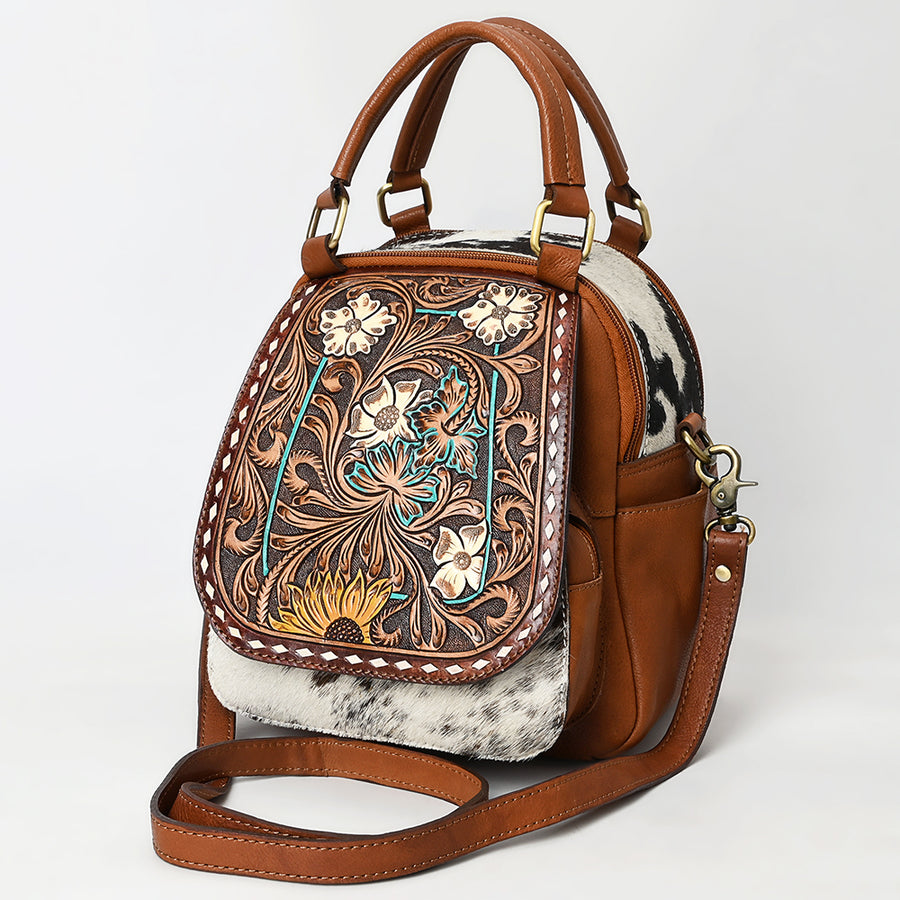 American Darling Hand Tooled Hair-On Cowhide Genuine Leather Backpack - Uhorse