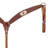 BAR H EQUINE Western Handtooled Leather Horse Headstall & Breast Collar Set