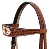 BAR H EQUINE Western Handtooled Leather Horse Headstall & Breast Collar Set