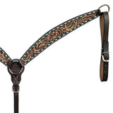 BAR H EQUINE Western Handtooled Leather Horse Headstall & Breast Collar Set